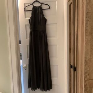 Women’s dark gray floor length bridesmaids dress